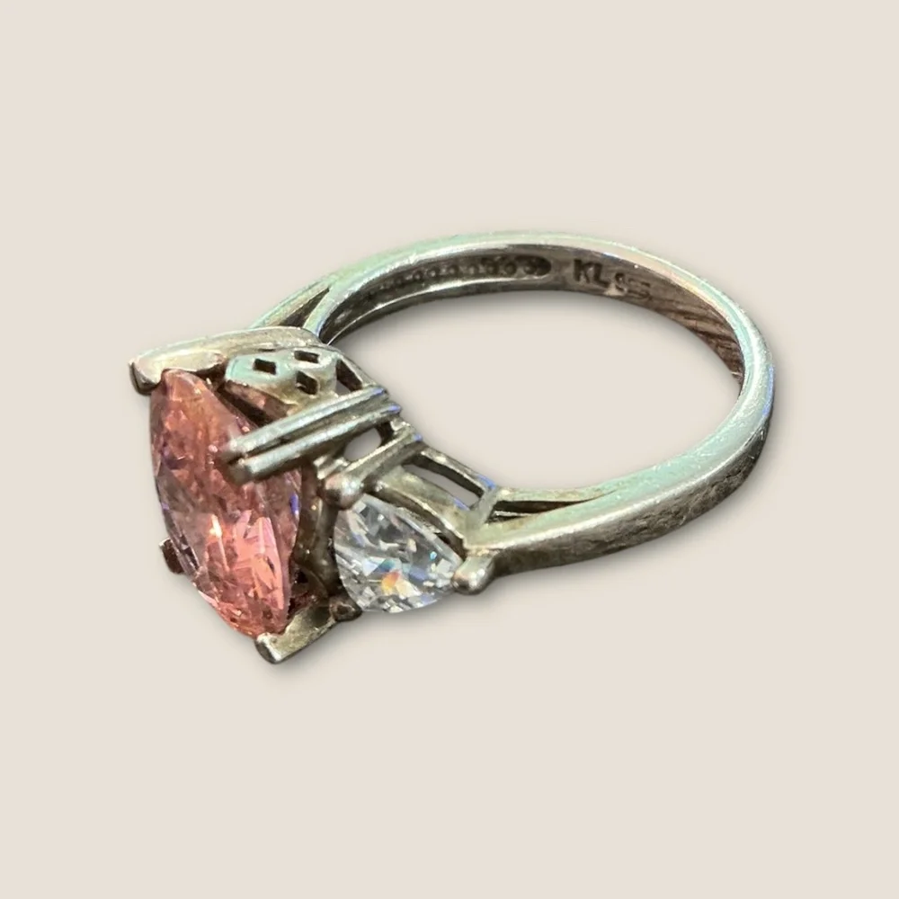 Vintage Sterling Silver Pink and Clear CZ Ring